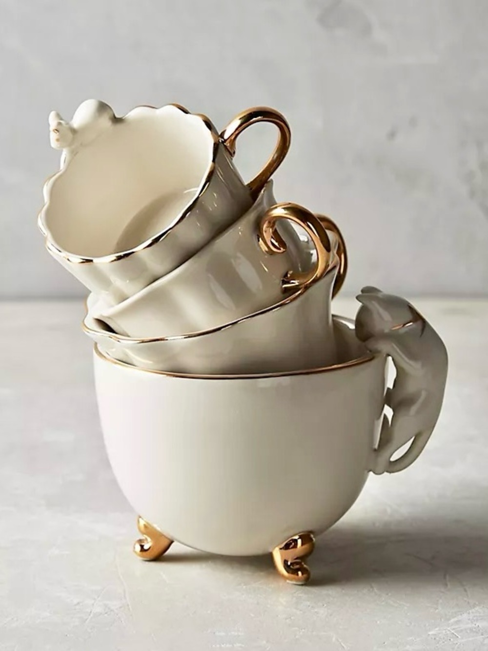 Anthropologie Time for Tea Ceramic Cat and Mouse Measuring Cups